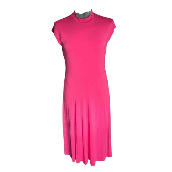Women's BOSS Ellira Stretch Jersey Cap Sleeve Mockneck Midi Dress Pink Size M - Picture 2 of 7